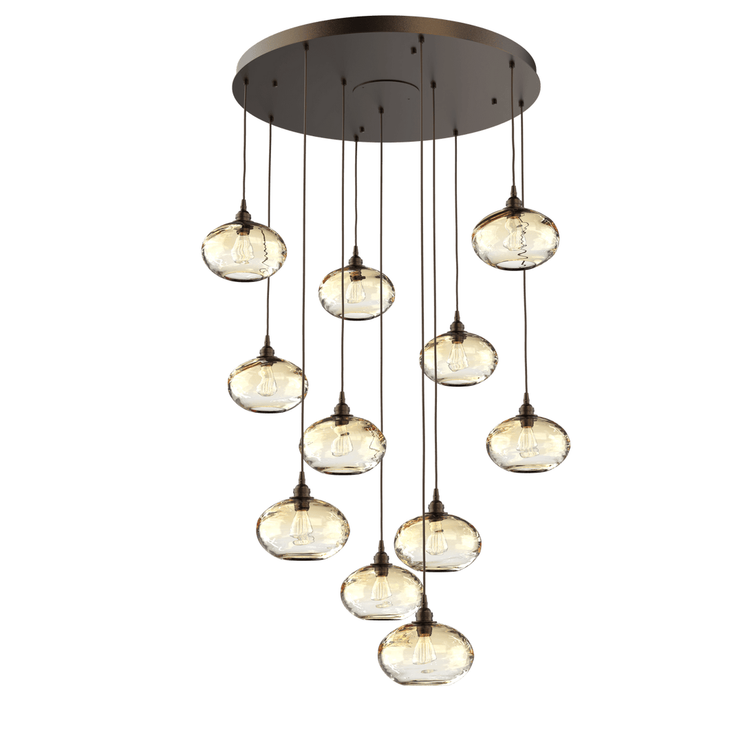 Hammerton Studio Coppa Round Multi-Pendant-11 Pendants Hammerton Studio Burnished Bronze Amber Optic Blown Glass 