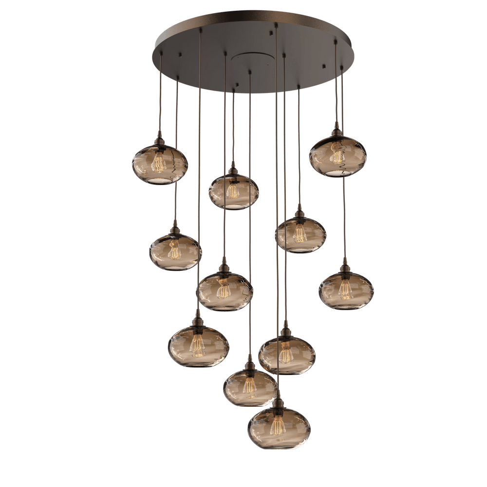 Hammerton Studio Coppa Round Multi-Pendant-11 Pendants Hammerton Studio Burnished Bronze Bronze Optic Blown Glass 