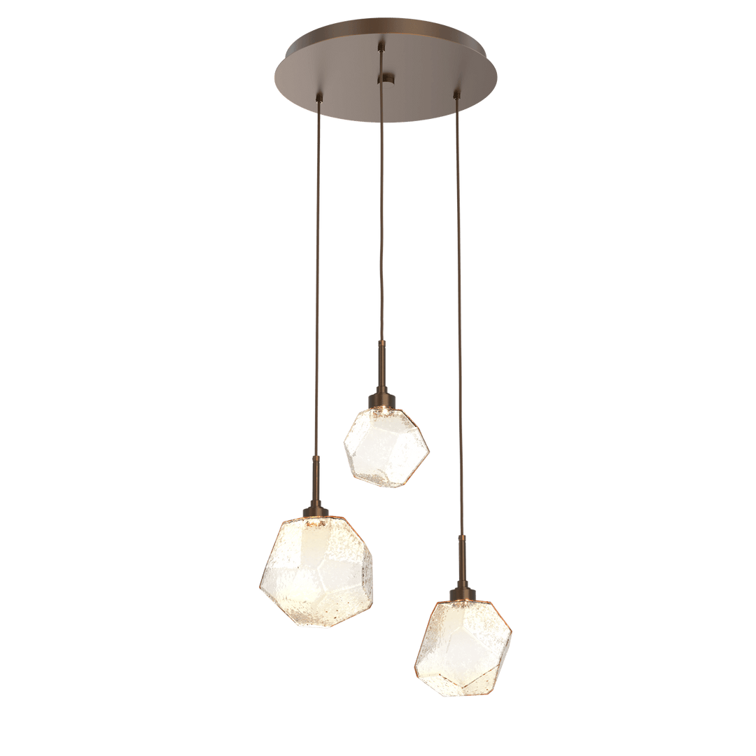 Hammerton Studio GEM ROUND 3 PENDANT CHANDELIER – QUICK SHIP Pendants Hammerton Studio Flat Bronze Amber Blown Glass 2700