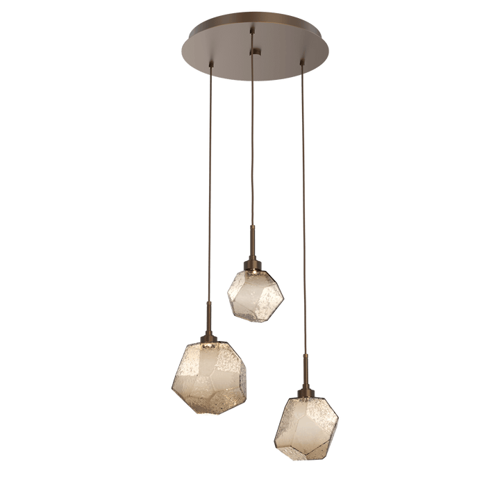 Hammerton Studio GEM ROUND 3 PENDANT CHANDELIER – QUICK SHIP Pendants Hammerton Studio Flat Bronze Bronze Blown Glass 2700