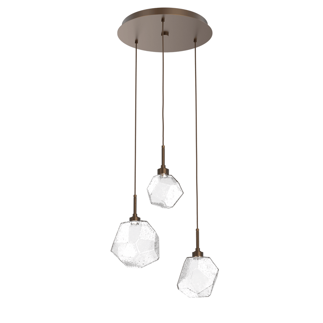 Hammerton Studio GEM ROUND 3 PENDANT CHANDELIER – QUICK SHIP Pendants Hammerton Studio Flat Bronze Clear Blown Glass 2700