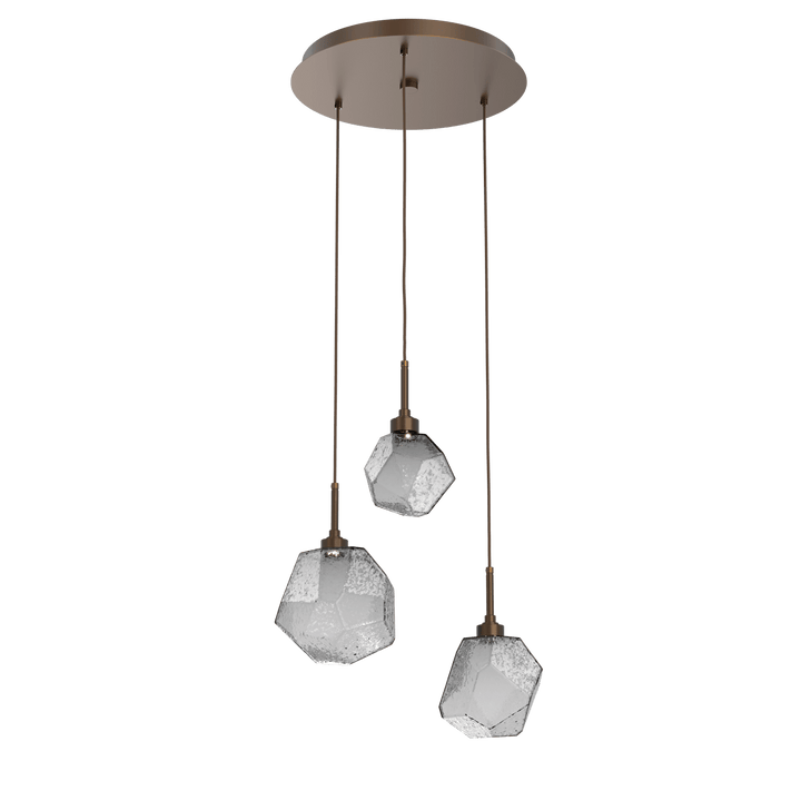 Hammerton Studio GEM ROUND 3 PENDANT CHANDELIER – QUICK SHIP Pendants Hammerton Studio Flat Bronze Smoke Blown Glass 2700