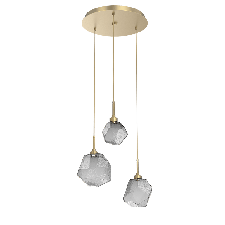 Hammerton Studio GEM ROUND 3 PENDANT CHANDELIER – QUICK SHIP Pendants Hammerton Studio Gilded Brass Smoke Blown Glass 2700