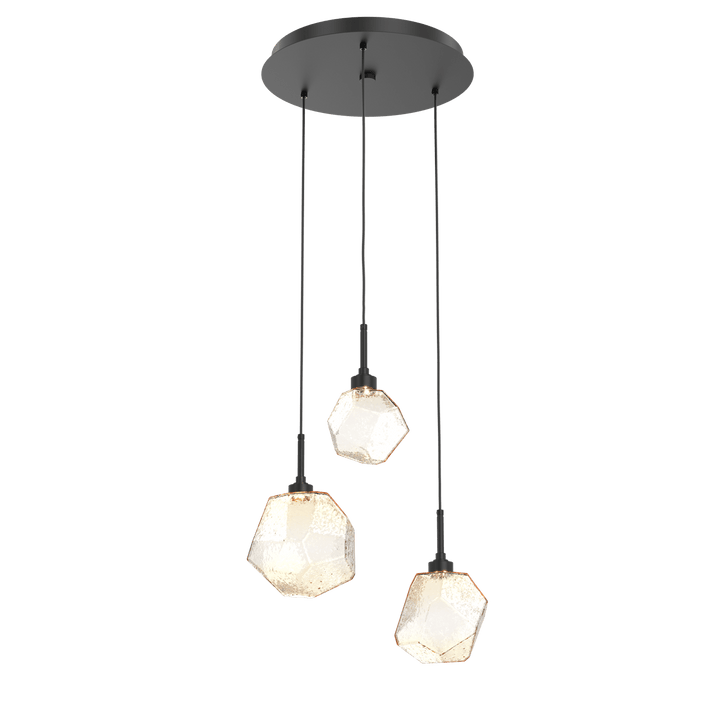 Hammerton Studio GEM ROUND 3 PENDANT CHANDELIER – QUICK SHIP Pendants Hammerton Studio Matte Black Amber Blown Glass 2700