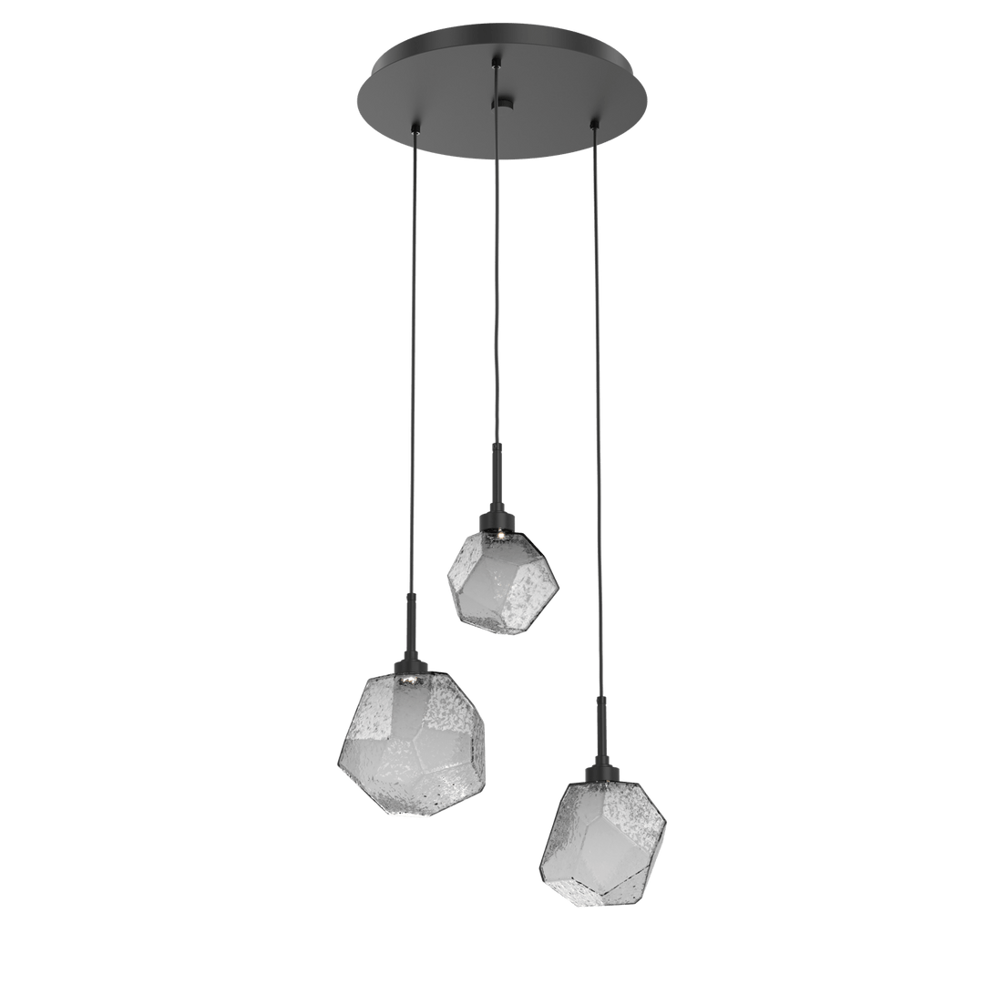 Hammerton Studio GEM ROUND 3 PENDANT CHANDELIER – QUICK SHIP Pendants Hammerton Studio Matte Black Smoke Blown Glass 2700