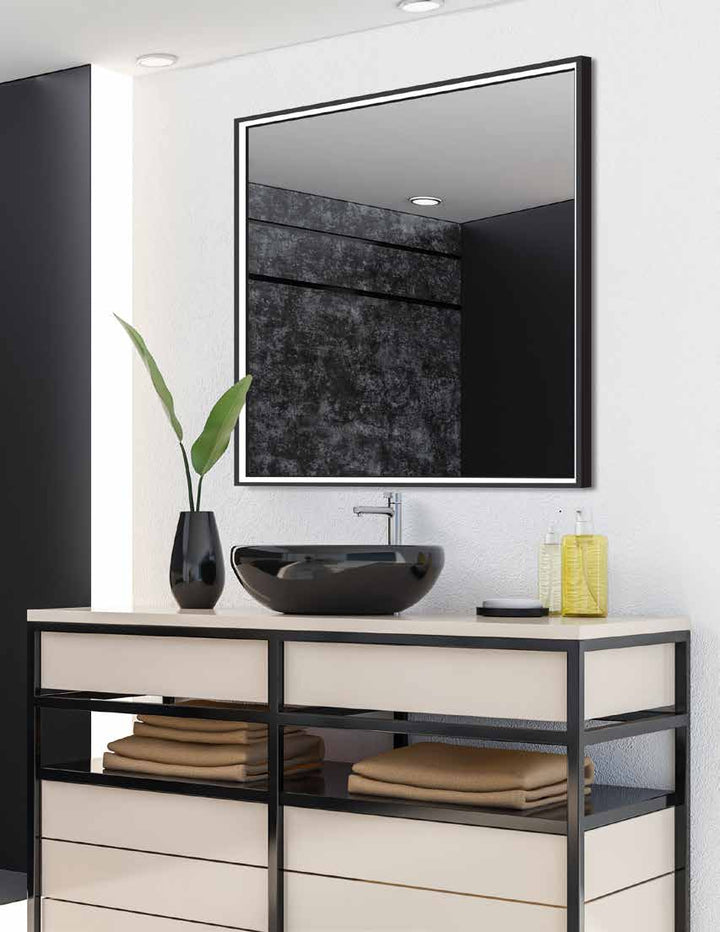 Electric Mirror Radiance™ Lighted Mirror LED Vanity Mirrors Electric Mirror 34.75 x 34.75 x 2 Brushed Silver Frame 