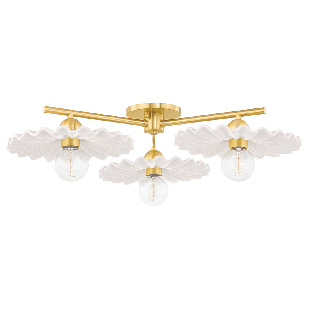 Mitzi Tinsley Semi Flush Ceiling Semi Flush Mounts Mitzi AGED BRASS/CERAMIC GLOSS CREAM  