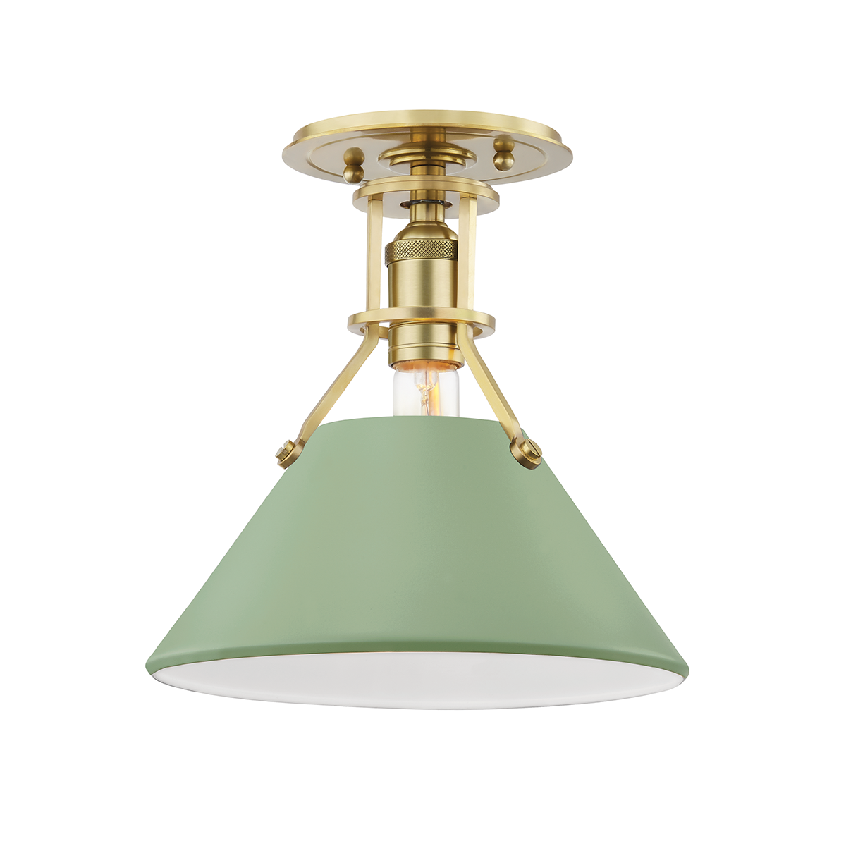 Hudson Valley Lighting Painted No.2 Semi Flush Semi Flush Hudson Valley Lighting Aged Brass/leaf Green Combo  