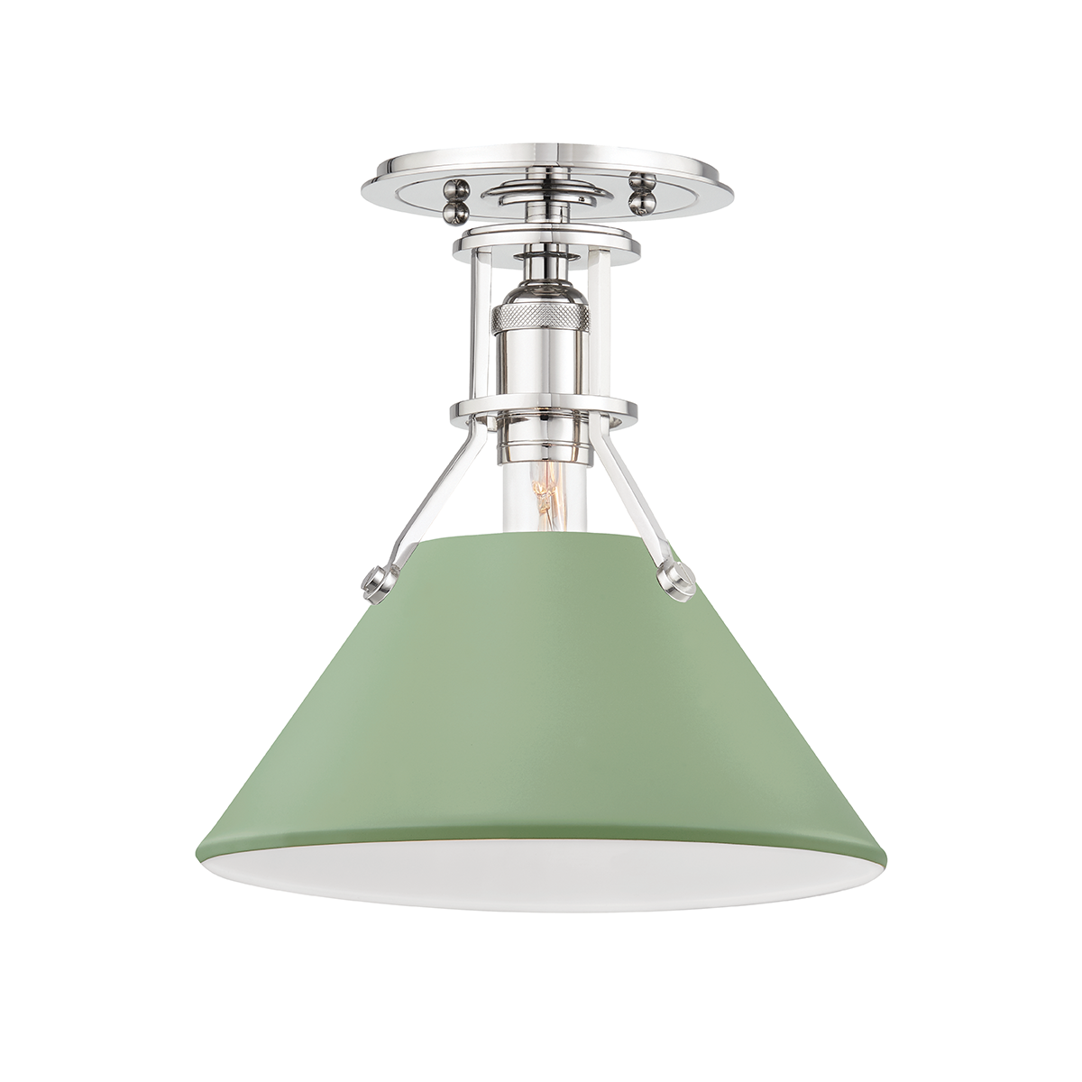 Hudson Valley Lighting Painted No.2 Semi Flush Semi Flush Hudson Valley Lighting Polished Nickel/leaf Green  