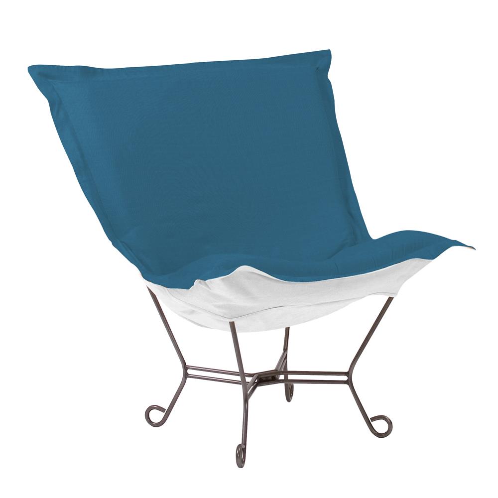 Howard Elliott Collection Patio Scroll Puff Chair Seascape Turquoise Titanium Frame Outdoor Living Howard Elliott Collection   