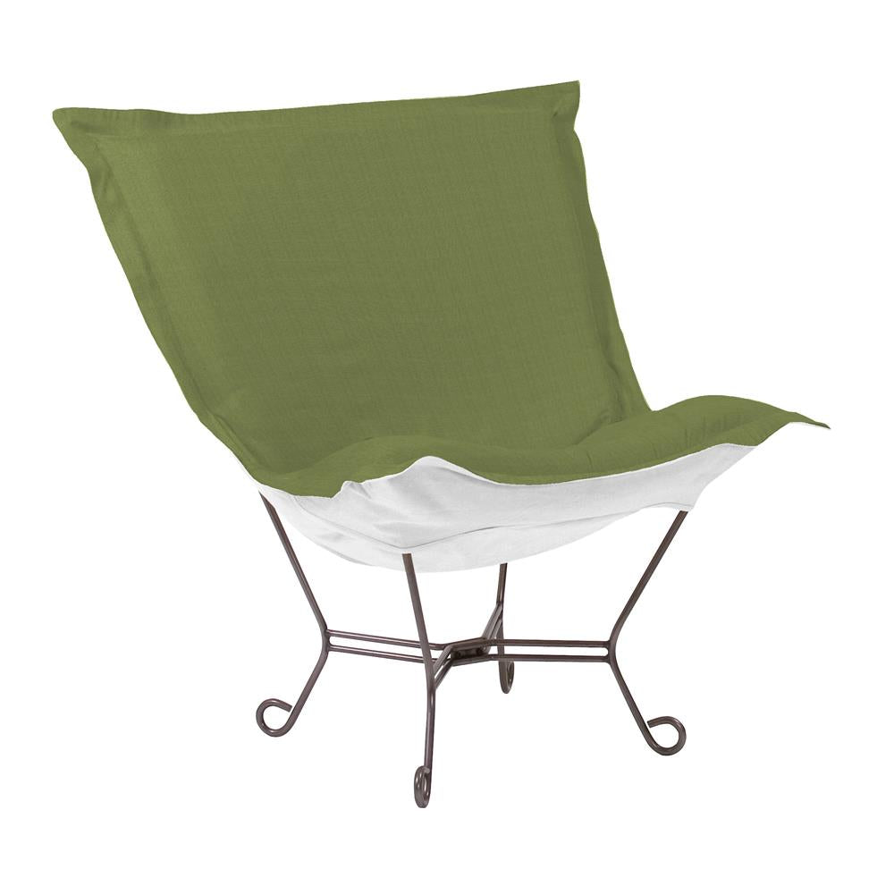 Howard Elliott Collection Patio Scroll Puff Chair Seascape Moss Titanium Frame