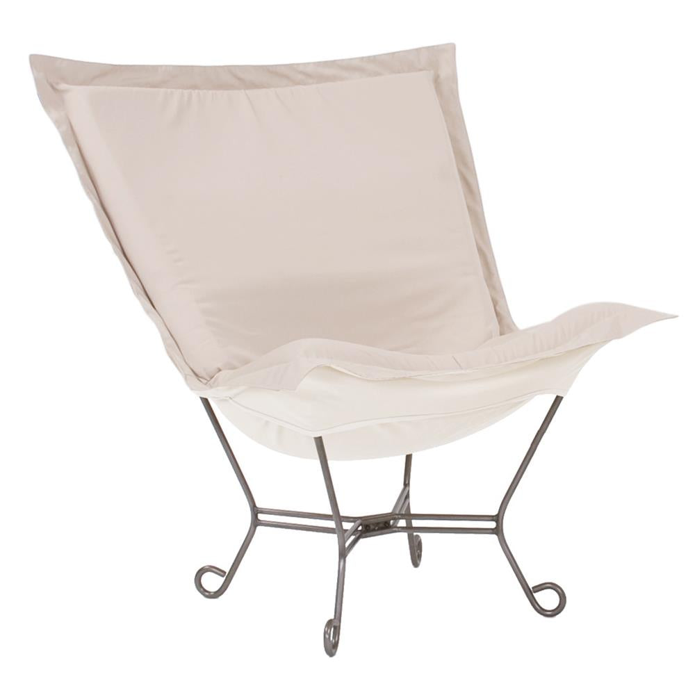 Howard Elliott Collection Patio Scroll Puff Chair Seascape Sand Titanium Frame