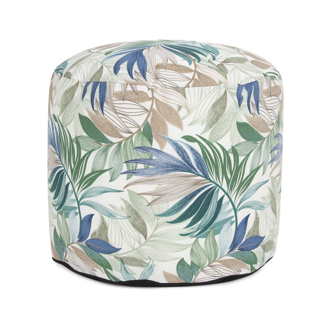 Howard Elliott Collection Outdoor Round Tall Pouf Fern Indigo Ottomans Howard Elliott Collection   