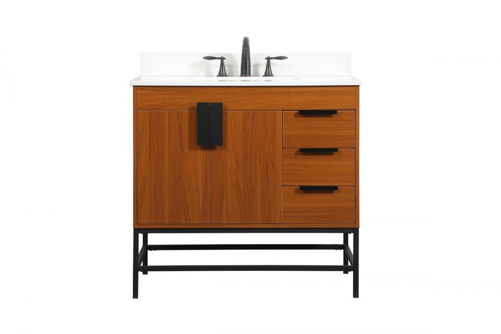 Elegant Eugene Bathroom Vanity w/ Backsplash Bathroom Vanity Elegant 36 Dark Wood Included