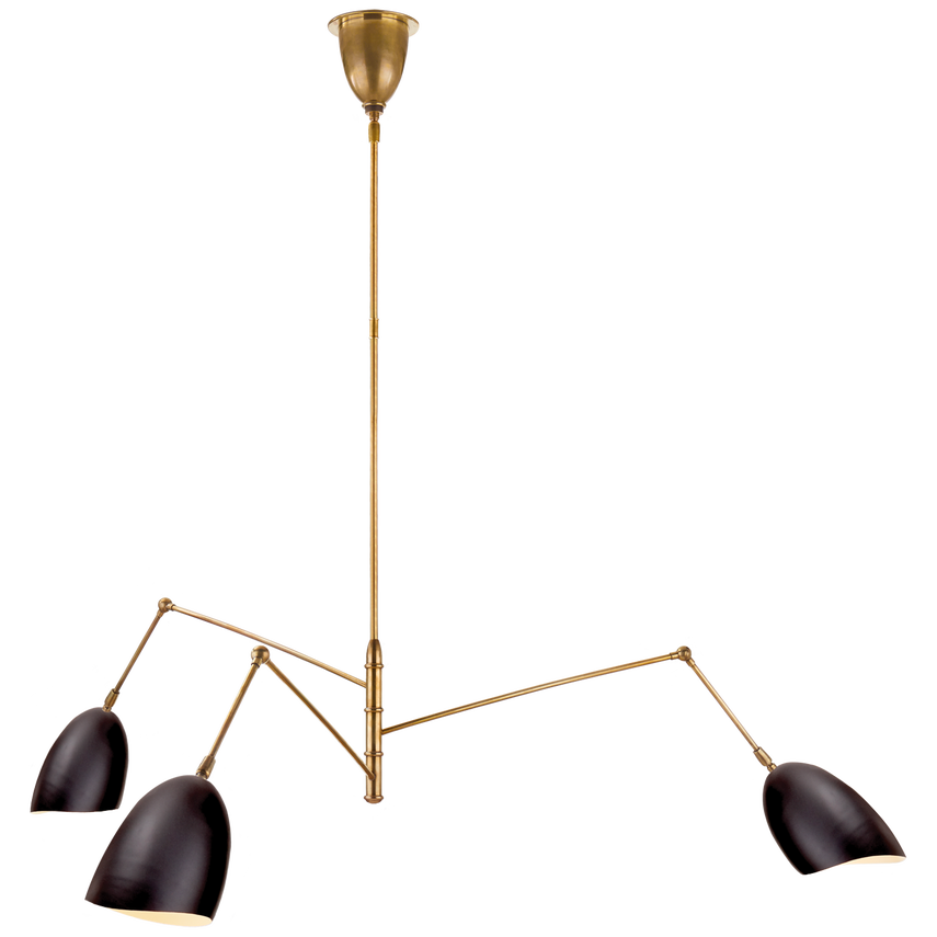 Visual Comfort & Co. Sommerard Large Triple Arm Chandelier Ceiling Lights Visual Comfort & Co. Hand-Rubbed Antique Brass and Black  