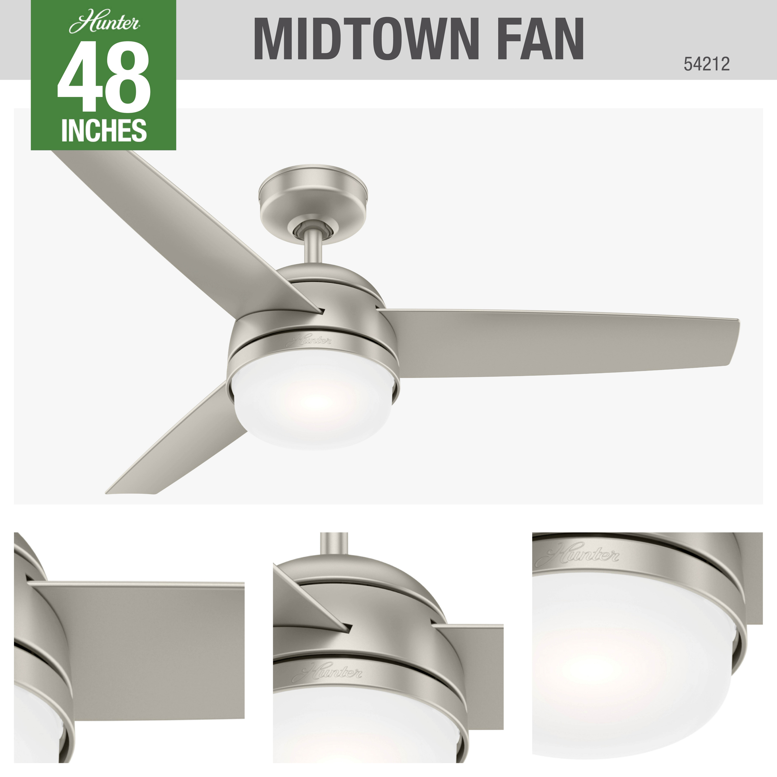 Hunter 48 inch Midtown Ceiling Fan with LED Light Kit and Handheld Remote Ceiling Fan Hunter   