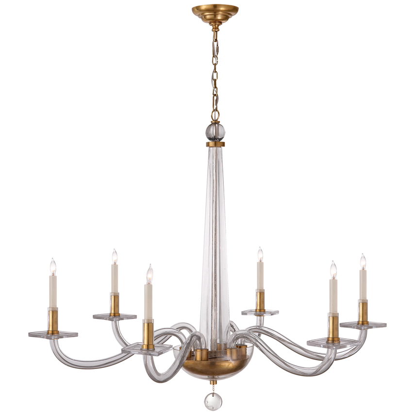 Visual Comfort & Co. Bernardo Large Chandelier Ceiling Lights Visual Comfort & Co. Antique Brass and Clear Glass  