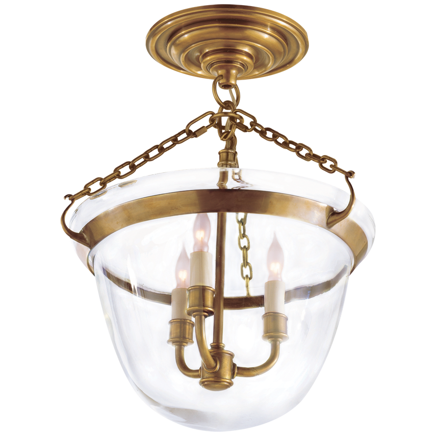 Visual Comfort & Co. Country Semi-Flush Bell Jar Lantern Ceiling Lights Visual Comfort & Co. Antique-Burnished Brass  