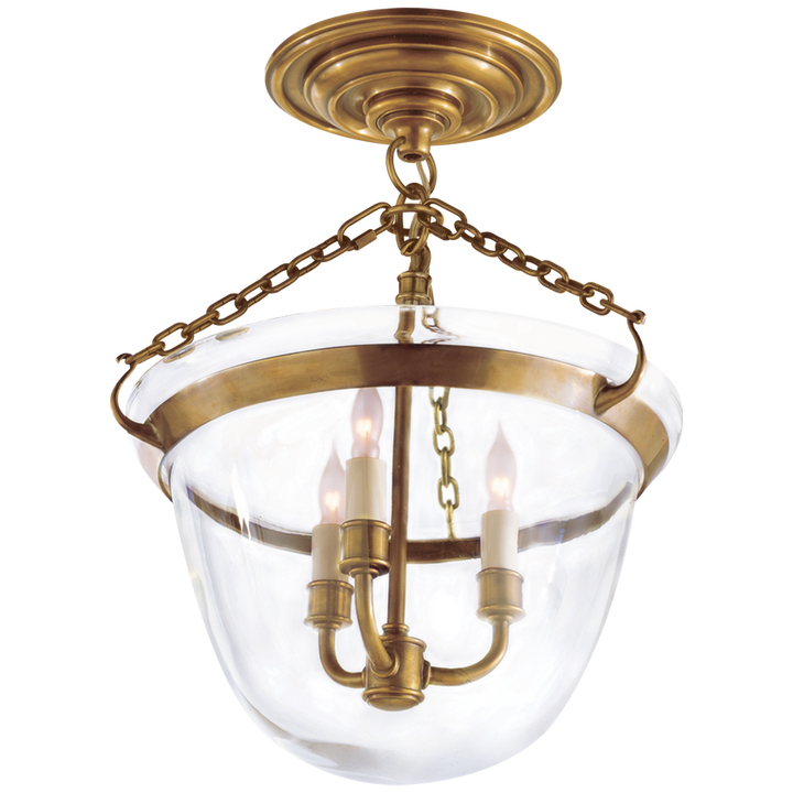 Visual Comfort & Co. Country Semi-Flush Bell Jar Lantern Pendants Visual Comfort & Co. Antique-Burnished Brass  