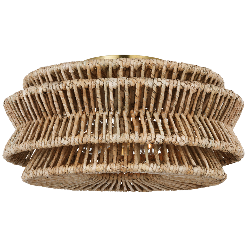 Visual Comfort & Co. Antigua Large Drum Semi-Flush Mount Ceiling Flush Mounts Visual Comfort & Co. Antique-Burnished Brass and Natural Abaca  