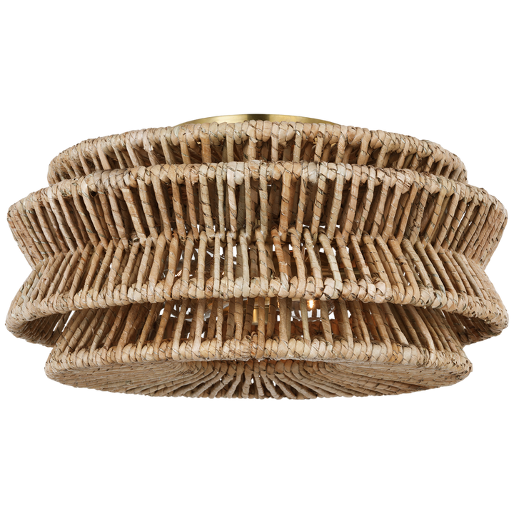 Visual Comfort & Co. Antigua Large Drum Semi-Flush Mount Ceiling Flush Mounts Visual Comfort & Co. Antique-Burnished Brass and Natural Abaca  