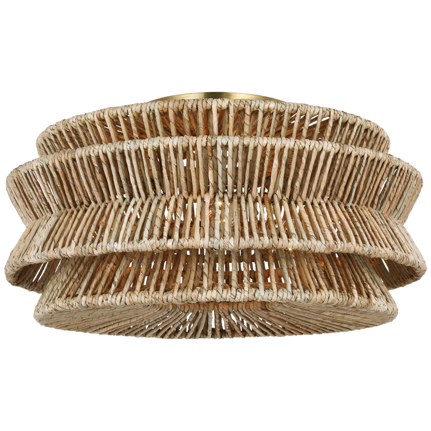 Visual Comfort & Co. Antigua XL Semi-Flush Mount Ceiling Lights Visual Comfort & Co. Antique-Burnished Brass and Natural Abaca  