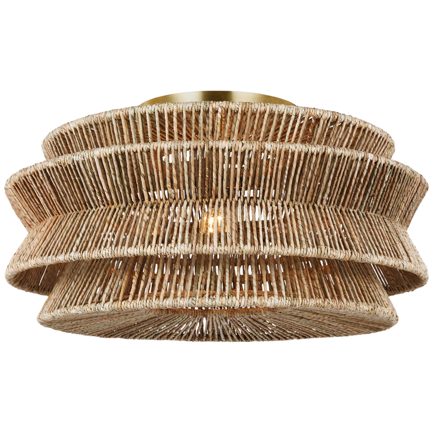 Visual Comfort & Co. Antigua Grande Semi-Flush Mount Ceiling Lights Visual Comfort & Co. Antique-Burnished Brass and Natural Abaca  