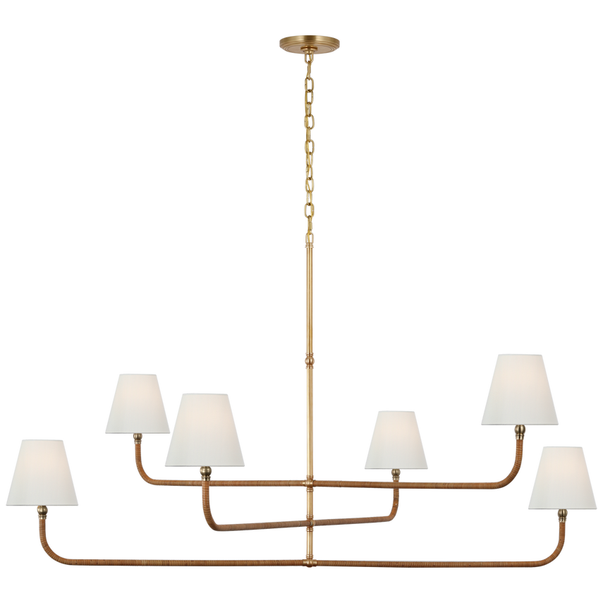 Visual Comfort & Co. Basden Grande Three Tier Chandelier Ceiling Lights Visual Comfort & Co. Antique-Burnished Brass and Natural Rattan  