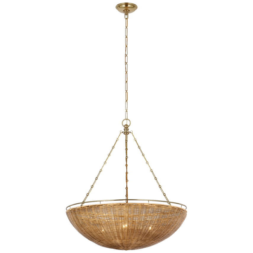 Visual Comfort & Co. Clovis Medium Chandelier Ceiling Lights Visual Comfort & Co. Antique-Burnished Brass and Natural Wicker  