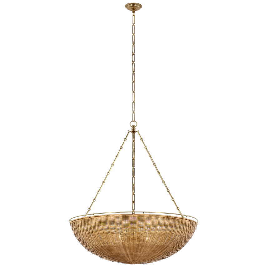 Visual Comfort & Co. Clovis Extra Large Chandelier Ceiling Lights Visual Comfort & Co. Antique-Burnished Brass and Natural Wicker  