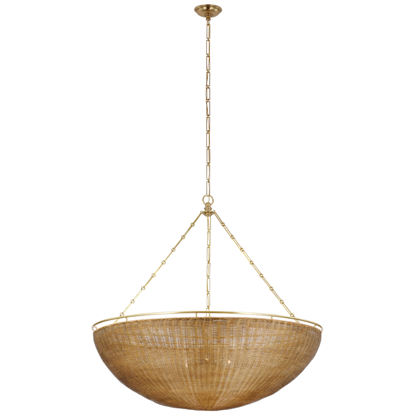 Visual Comfort & Co. Clovis Grande Chandelier Ceiling Lights Visual Comfort & Co. Antique-Burnished Brass and Natural Wicker  