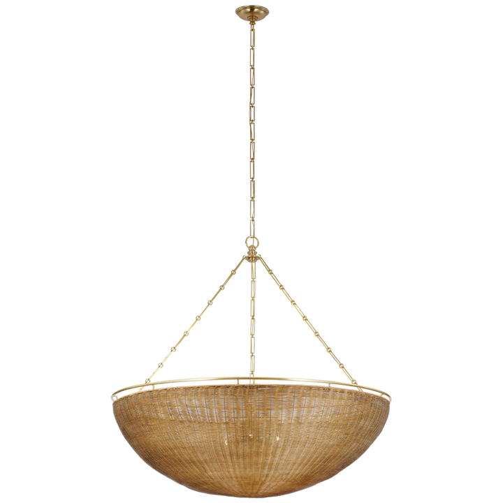 Visual Comfort & Co. Clovis Grande Chandelier Chandeliers Visual Comfort & Co. Antique-Burnished Brass and Natural Wicker  