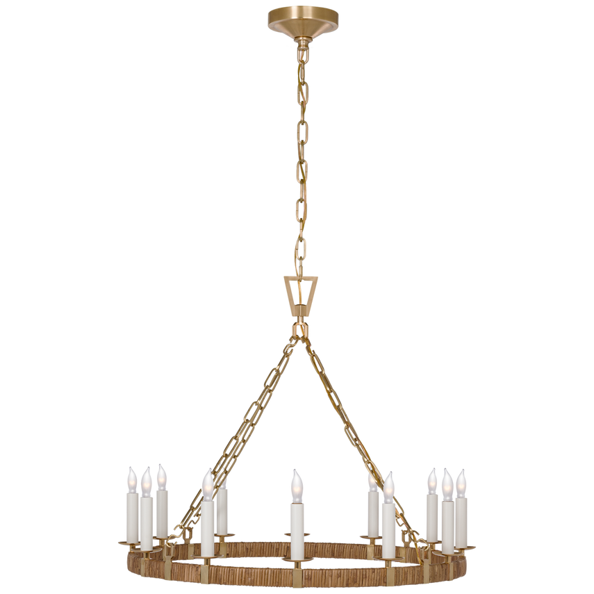 Visual Comfort & Co. Darlana Medium Wrapped Ring Chandelier Ceiling Lights Visual Comfort & Co. Antique-Burnished Brass and Natural Rattan  