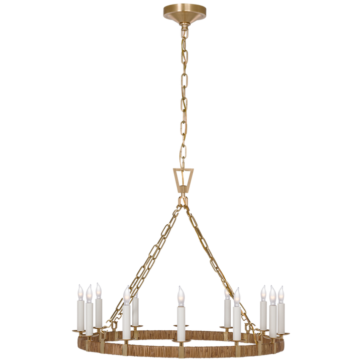 Visual Comfort & Co. Darlana Medium Wrapped Ring Chandelier Chandeliers Visual Comfort & Co. Antique-Burnished Brass and Natural Rattan  