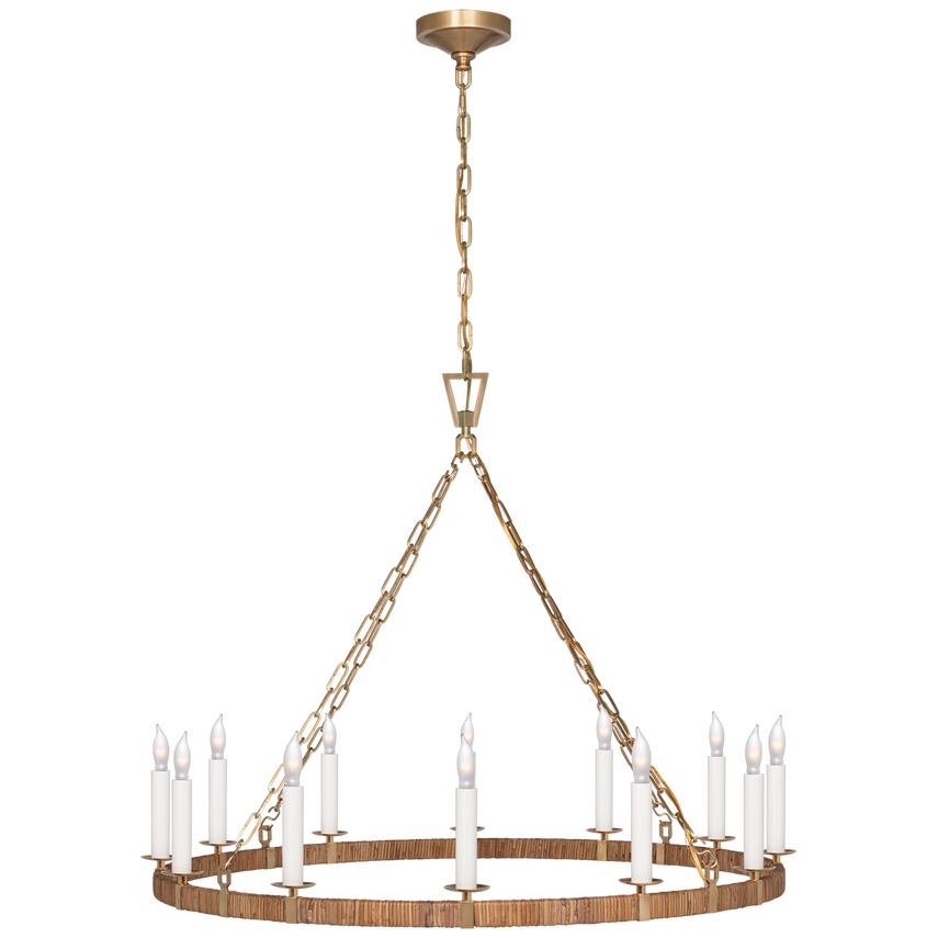 Visual Comfort & Co. Darlana Large Wrapped Ring Chandelier Ceiling Lights Visual Comfort & Co. Antique-Burnished Brass and Natural Rattan  