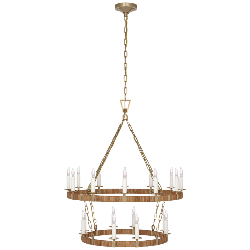 Visual Comfort & Co. Darlana Medium Two Tier Chandelier Ceiling Lights Visual Comfort & Co. Antique-Burnished Brass and Natural Rattan  