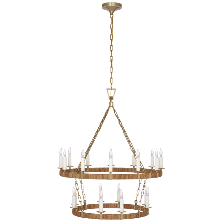 Visual Comfort & Co. Darlana Medium Two Tier Chandelier Chandeliers Visual Comfort & Co. Antique-Burnished Brass and Natural Rattan  