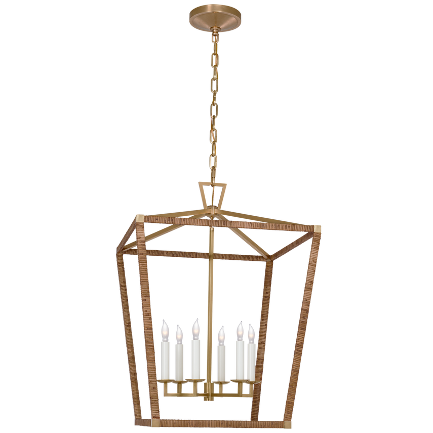 Visual Comfort & Co. Darlana Large Wrapped Lantern Ceiling Lights Visual Comfort & Co. Antique-Burnished Brass and Natural Rattan  