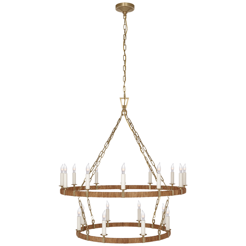 Visual Comfort & Co. Darlana Large Two Tier Chandelier Ceiling Lights Visual Comfort & Co. Antique-Burnished Brass and Natural Rattan  