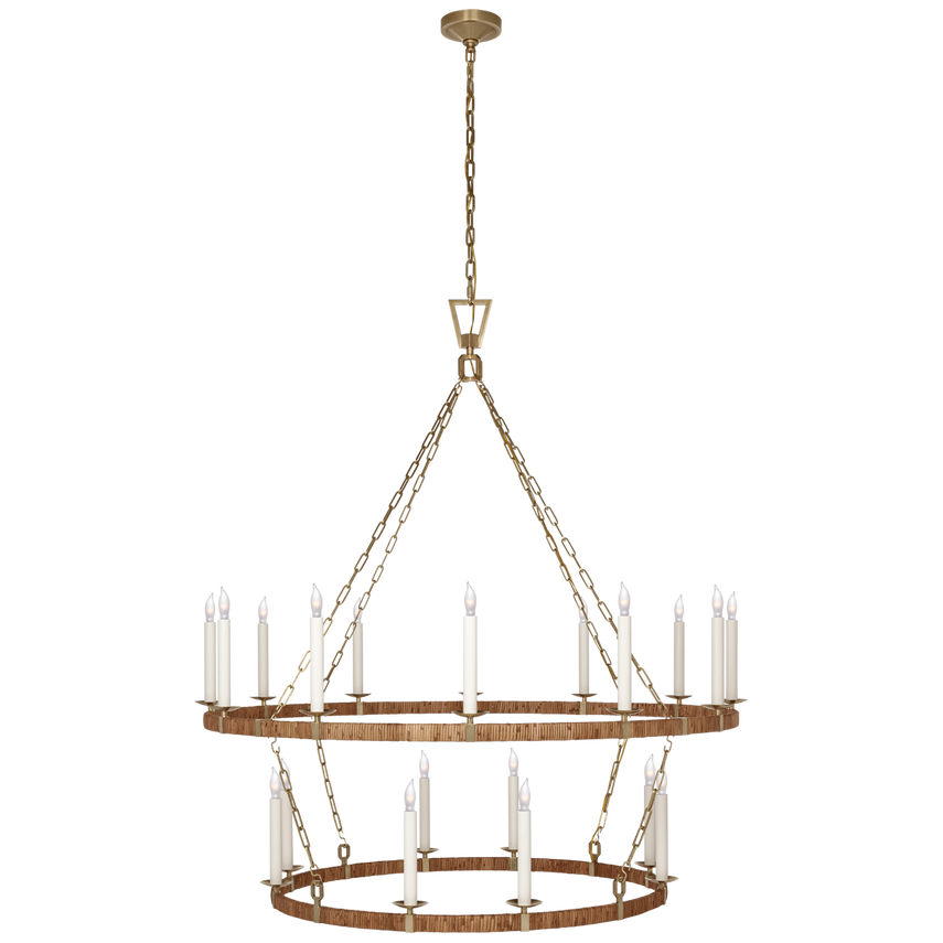 Visual Comfort & Co. Darlana Extra Large Two Tier Chandelier Ceiling Lights Visual Comfort & Co. Antique-Burnished Brass and Natural Rattan  