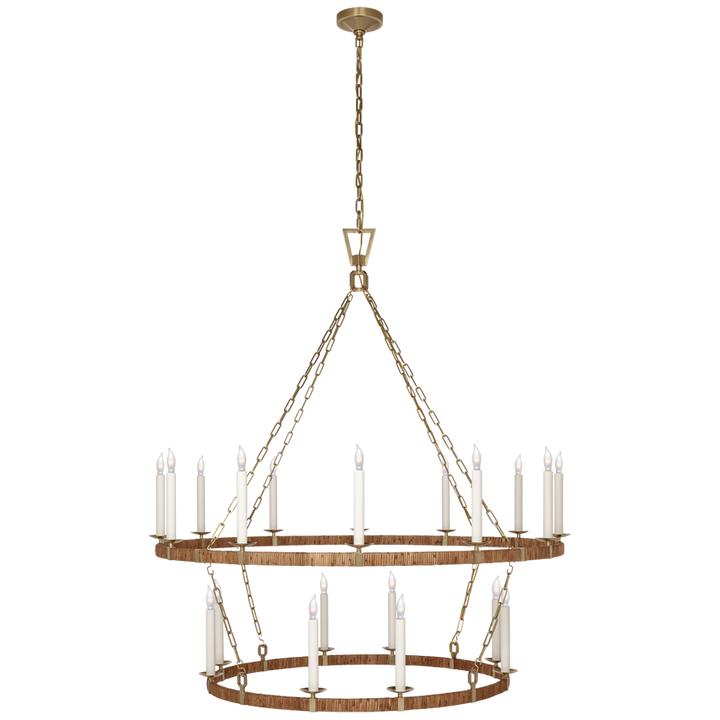 Visual Comfort & Co. Darlana Extra Large Two Tier Chandelier Chandeliers Visual Comfort & Co. Antique-Burnished Brass and Natural Rattan  