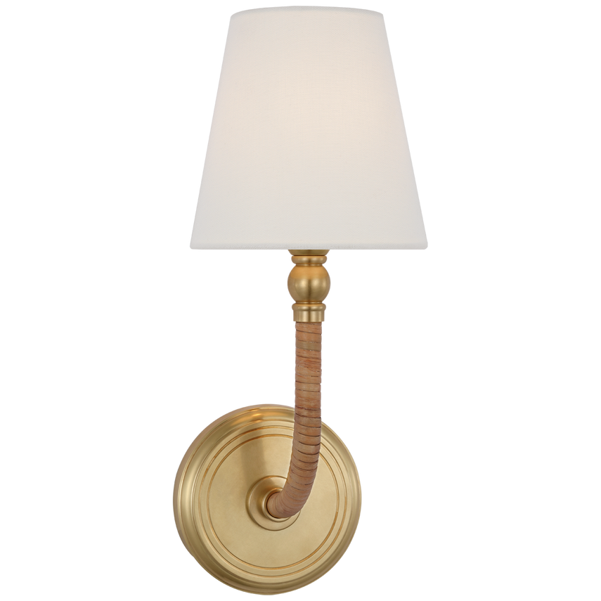 Visual Comfort & Co. Basden Medium Sconce Wall Lights Visual Comfort & Co. Antique-Burnished Brass and Natural Rattan  