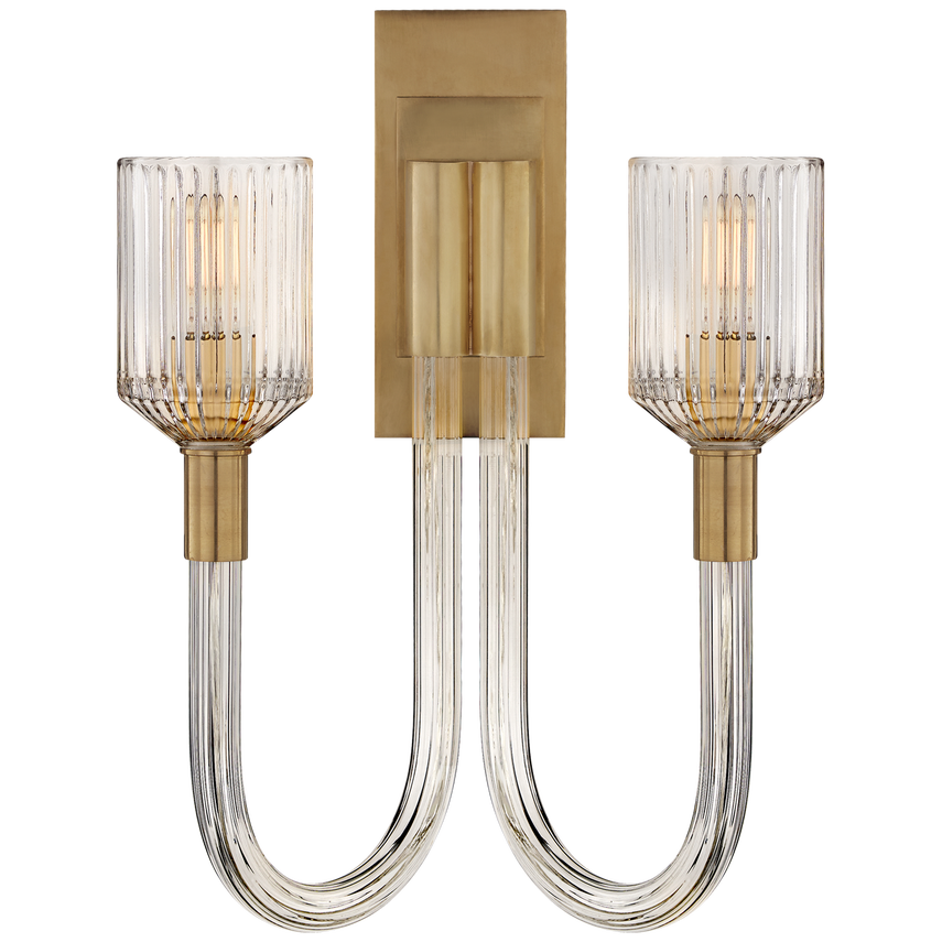 Visual Comfort & Co. Reverie Double Sconce Wall Sconces Visual Comfort & Co. Clear Ribbed Glass and Brass  