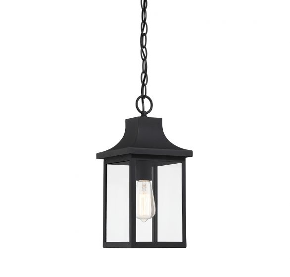 Savoy House Meridian  Outdoor | Hanging Lantern Outdoor Hanging Lights Savoy House 7.25x7.25x15.25 Black Clear