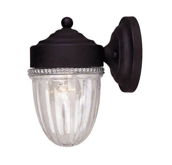 Savoy House Meridian  Outdoor | Wall Lantern Outdoor Wall Lights Savoy House 5.38x6.75 Black Clear Ribbed