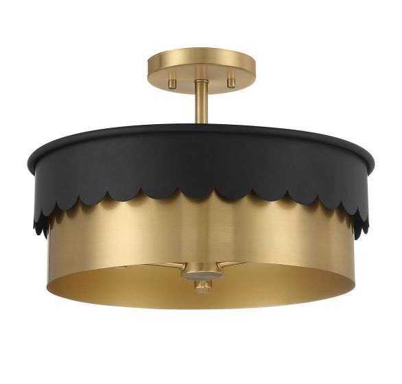 Meridian  Semi-Flush Ceiling Semi Flush Mounts Savoy House Matte Black and Natural Brass 3 