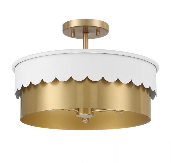 Meridian  Semi-Flush Ceiling Semi Flush Mounts Savoy House White and Natural Brass 3 