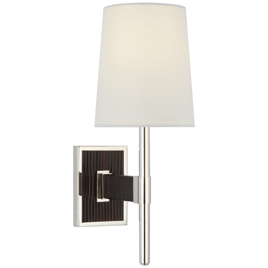 Visual Comfort & Co. Elle Small Single Sconce Wall Lights Visual Comfort & Co. Hand-Rubbed Antique Brass and Dark Rattan  