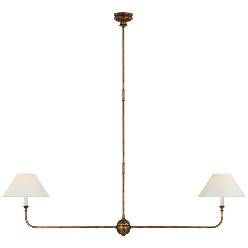 Visual Comfort & Co. Piaf Large Two Light Linear Pendant Ceiling Lights Visual Comfort & Co. Aged Iron and Ebonized Oak  