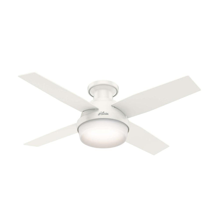 Hunter 44 inch Dempsey Low Profile Ceiling Fan with LED Light Kit and Handheld Remote Indoor Ceiling Fans Hunter Fresh White Blonde Oak / Fresh White Painted Cased White